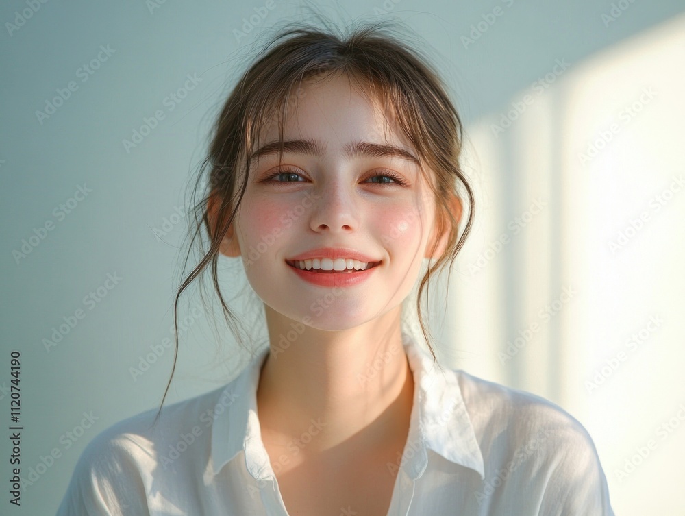 Young Japanese Woman with a Beautiful Smile in White Shirt Natural Light Photography Young Japanese Woman with a Beautiful Smile in White Shirt Natural Light Photography