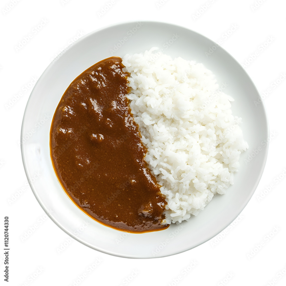 Curry with rice isolated on white and transparent background. PNG cutout. Curry with rice isolated on white and transparent background. PNG cutout.