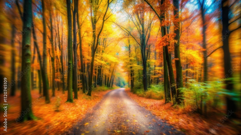 Blurred pathway in a forest with autumn leaves and vibrant colors, forest, pathway, blurred, autumn, leaves, colors, foliage Blurred pathway in a forest with autumn leaves and vibrant colors, forest, pathway, blurred, autumn, leaves, colors, foliage