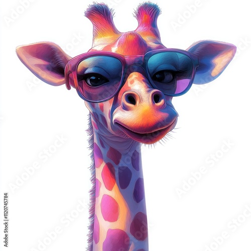 Cool giraffe wearing sunglasses. photo