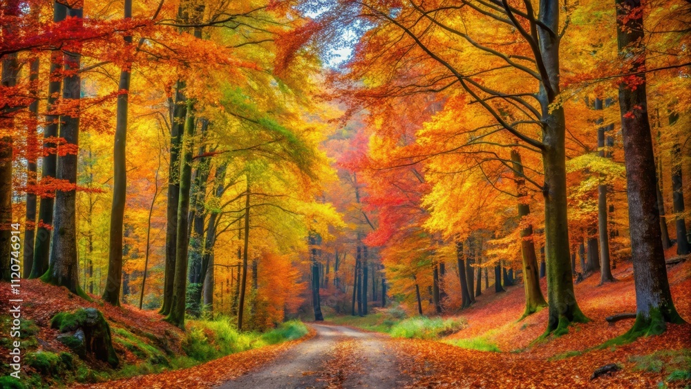 Obraz premium Beautiful forest in France during autumn with vibrant leaves and a peaceful atmosphere, autumn, forest, France, foliage, trees