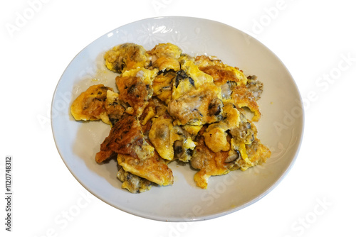 Oyster pancake, Korean traditional cuisine, isolated on transparent background.