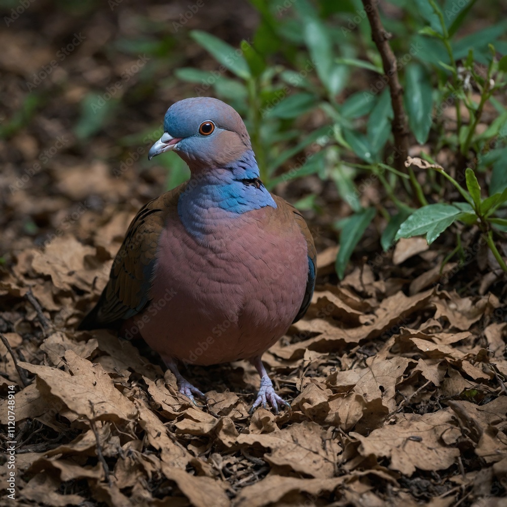 A beautiful Blue-eyed Ground-Dove on a forest floor.
A beautiful Blue-eyed Ground-Dove on a forest floor.