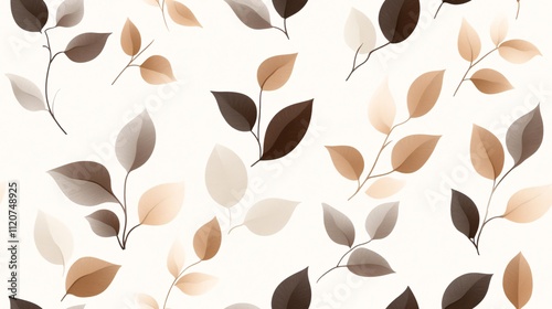Elegant White and Brown Leaf Patterns on Cream Background for Modern Design Projects, Ideal for Textiles, Wallpapers, and Home Decor Accents