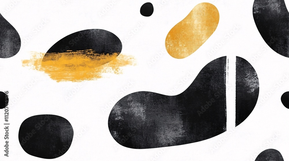 Abstract Composition with Solid Black Shapes and Warm Yellow Accents on a Light Background for Modern Design Projects Abstract Composition with Solid Black Shapes and Warm Yellow Accents on a Light Background for Modern Design Projects