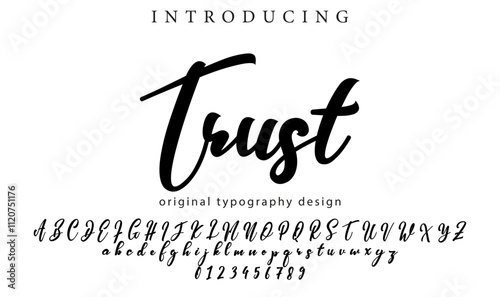 Trust Font Stylish brush painted an uppercase vector letters, alphabet, typeface