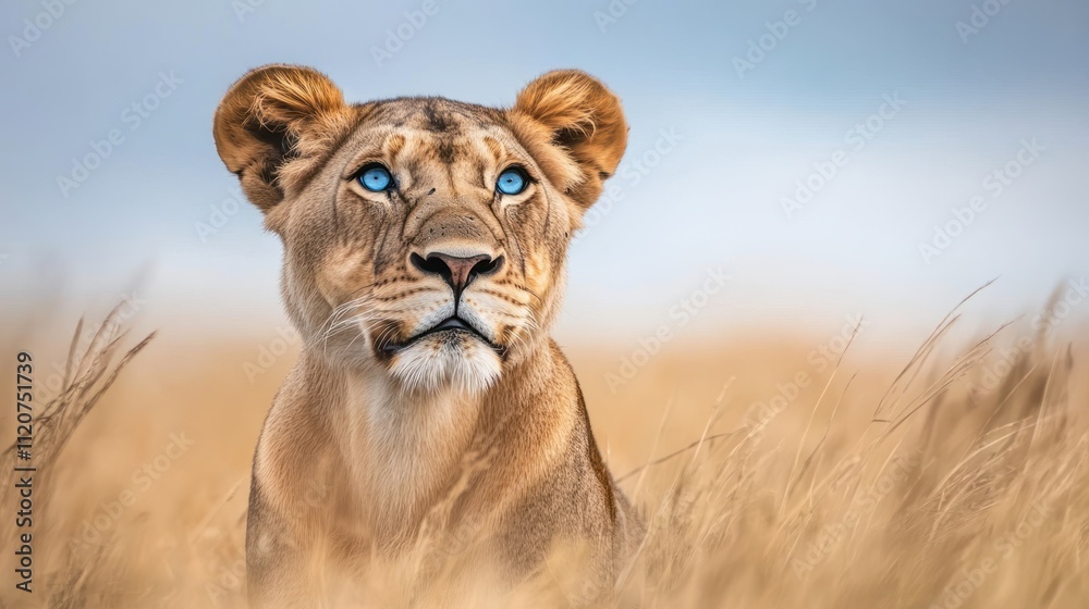 Lioness face with blue eyes. African wildlife predator, dangerous safari hunter Lioness face with blue eyes. African wildlife predator, dangerous safari hunter