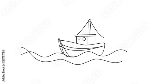 Fishing boat Continuous line draw Full length single line animation