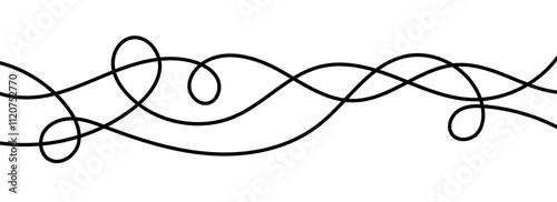 Thin squiggle lines. Wavy wiggle stripe pattern decoration. Curvy thread or yarn lines for ornament, decor, separate, divider. Tangled squiggly linear doodle shapes. Vector