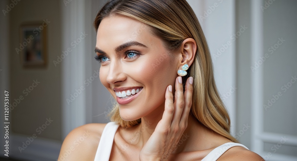 Opal studs shimmering in pearly shades as her smile lights up the room Opal studs shimmering in pearly shades as her smile lights up the room