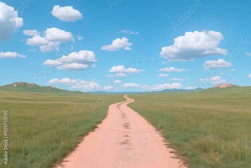 Scenic Drive Through Bordering Grasslands: A Serene Outdoor Landscape