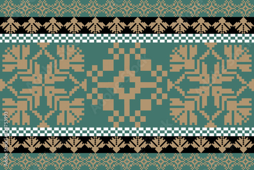 Art Abstract with Pixel Art Designs. Traditional Cross Stitch needlework. Geometric Ethnic Pattern, Embroidery, Textile Ornamental, Fabric, Hand Stitch Pattern, Cultural Stitching Pixel Art
