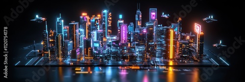 Wallpaper Mural Futuristic cityscape with neon lights and drones. Torontodigital.ca