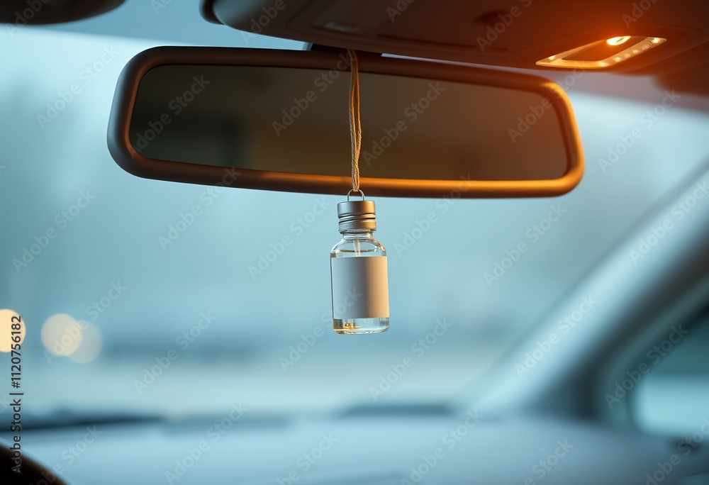 Car air freshener hanging from rearview mirror. Car air freshener hanging from rearview mirror.
