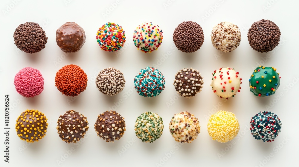 Colorful variety of chocolate-covered treats displayed on a white surface in an appetizing arrangement