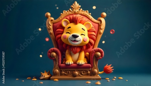 Cute lion on the throne