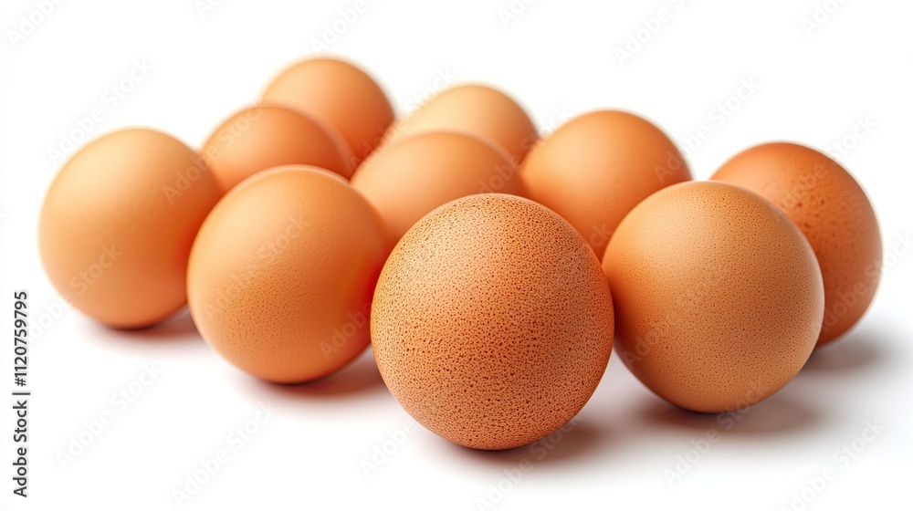 A number of ten-egg chicken eggs, isolated on a white background with full depth of field A number of ten-egg chicken eggs, isolated on a white background with full depth of field