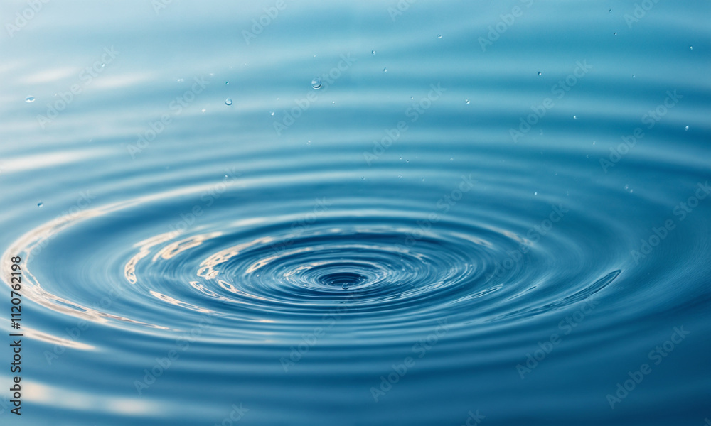 A single water droplet creates concentric ripples on a serene blue surface, capturing the elegance of motion and the tranquility of nature. This image symbolizes simplicity, purity, and the ripple eff A single water droplet creates concentric ripples on a serene blue surface, capturing the elegance of motion and the tranquility of nature. This image symbolizes simplicity, purity, and the ripple eff
