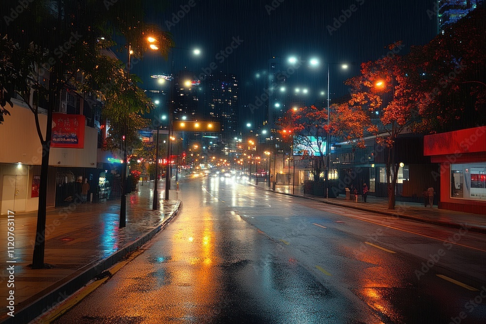 Fototapeta premium Nighttime Urban Street Scene in Johor Bahru Malaysia November 2025