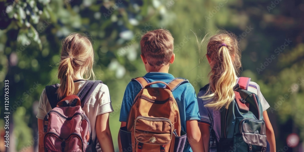 Back to School: Three Students Walking Together Back to School: Three Students Walking Together