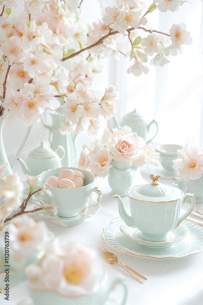 Elegant Tea Set with Cherry Blossoms Elegant Tea Set with Cherry Blossoms