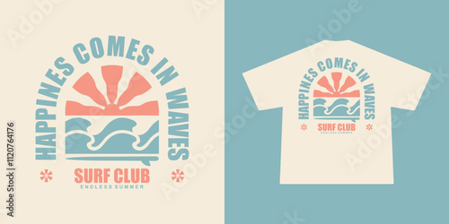 Retro illustration of surf club. Can be used as Sticker, posters, prints. Retro cartoon style. Vector illustration