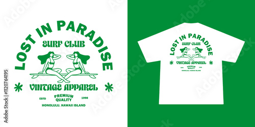 Retro illustration of surf club. Can be used as Sticker, posters, prints. Retro cartoon style. Vector illustration