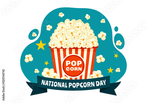 National Popcorn Day Vector Illustration on January 19th Featuring a Big Box of Popcorn for Enjoying Movies in a Flat Style Cartoon Background