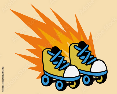 Pair of roller skates with flame effect sneakers lit illustration vector clip art t shirt print art editable