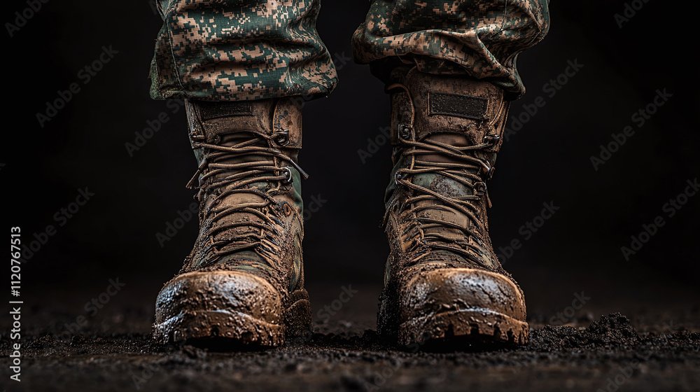 Rugged soldier army military, tactical mud boot shoes protection, durable waterproof footwear uniform hiking, camouflage rugged gear, heavy protective strong. Rugged soldier army military, tactical mud boot shoes protection, durable waterproof footwear uniform hiking, camouflage rugged gear, heavy protective strong.