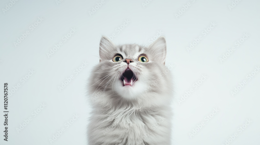 Fototapeta premium Adorable Gray Kitten with Open Mouth