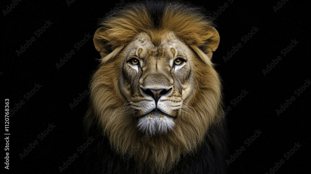close up portrait of majestic lion with powerful expression, showcasing its magnificent mane and piercing eyes against dark background close up portrait of majestic lion with powerful expression, showcasing its magnificent mane and piercing eyes against dark background