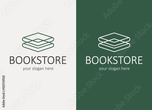 logo for bookstore, library, culture, education companies. symbol for shops. minimalist book illustration, green