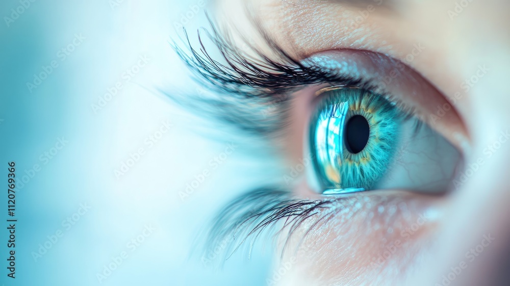 Close-up of person's blue eye with long eyelashes