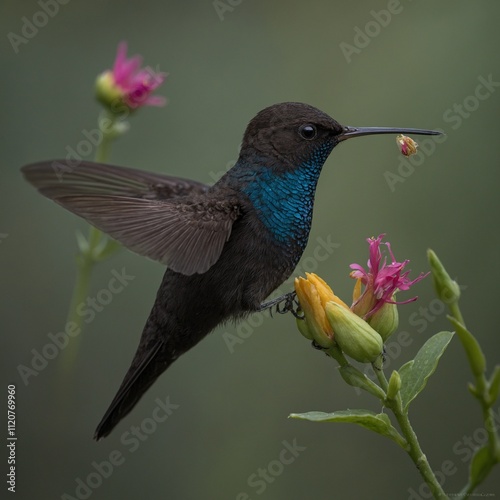 A subtle Dusky Starfrontlet feeding on an invisible flower.

