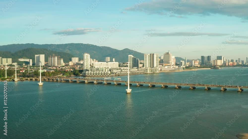 Penang Bridge in the morning aerial view, Penang, Malaysia Penang Bridge in the morning aerial view, Penang, Malaysia