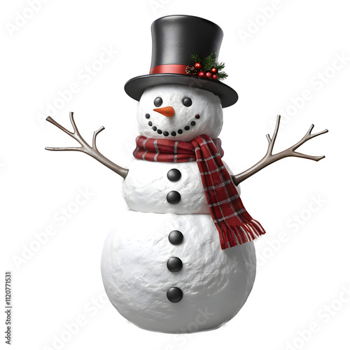 Cheerful 3D Snowman for Winter Holidays PNG Transparent Background