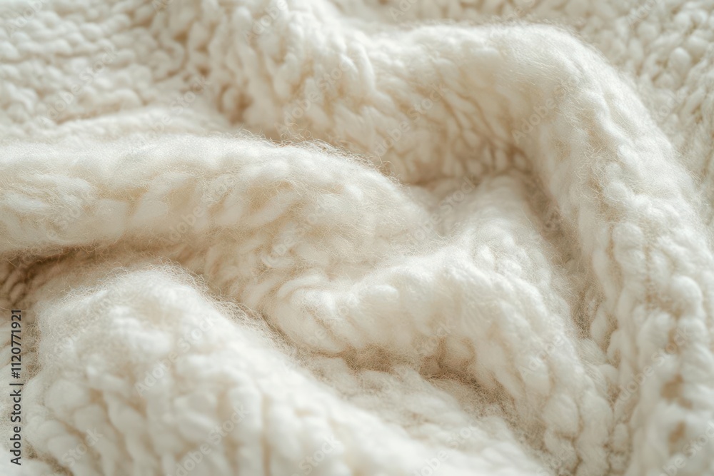 A close-up of a textured, cream-colored knitted blanket. A close-up of a textured, cream-colored knitted blanket.
