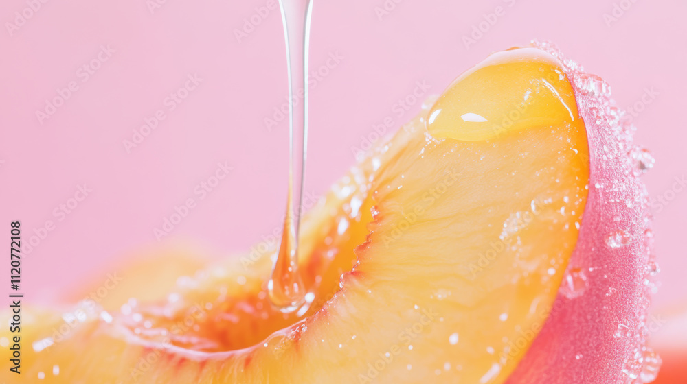 Fototapeta premium Juicy Peach Slice with Dripping Syrup