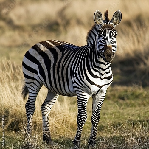 Striped Zebra in African Savanna: Wildlife Photography photo