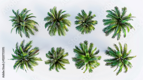 Jungle Date Palm Trees: 3D rendering from top and plan views for illustration, architecture presentation, and visualization.