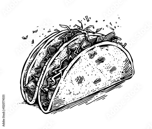 taco engraving black and white outline