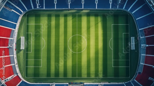 Aerial view of empty soccer stadium.