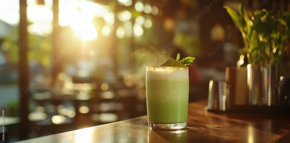 Refreshing green drink with mint in soft sunlight. Refreshing green drink with mint in soft sunlight.