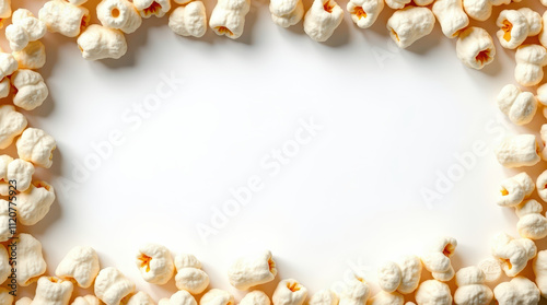 Tasty Popcorn Frame on White Background ? Perfect for Snack-Themed Designs and Food Advertising, High-Quality Photograph photo