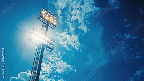 Stadium lighting concept against the blue sky