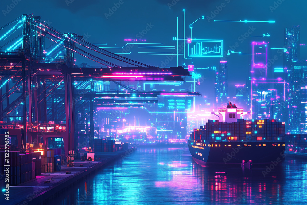 Fototapeta premium city skyline at night at port