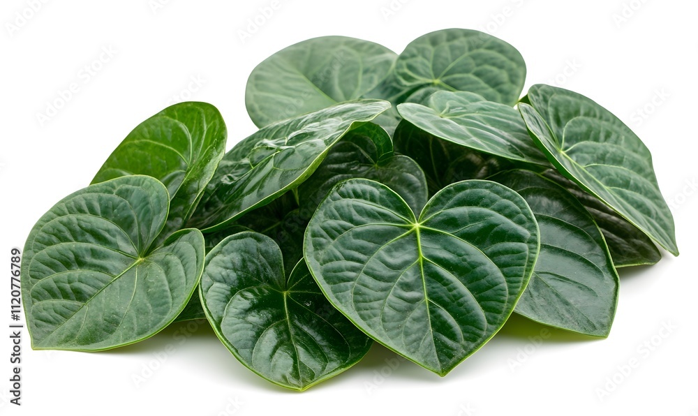 Lush pile of vibrant green heart-shaped leaves isolated on white. Lush pile of vibrant green heart-shaped leaves isolated on white.