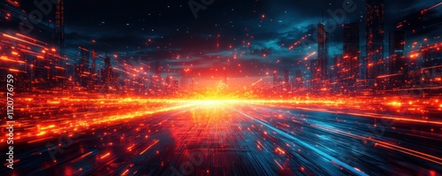 Futuristic Digital Background for AI Neural Networks Data Transmission Communication Cyberpunk Technology