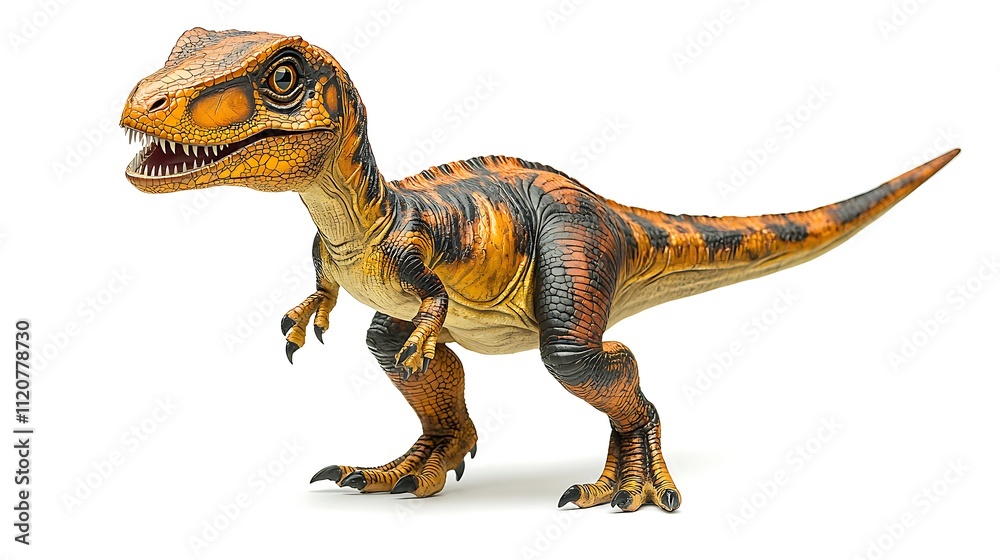 Obraz premium Cute baby T-Rex dinosaur, orange and black, isolated on white background.